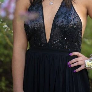 Black sequenced prom dress